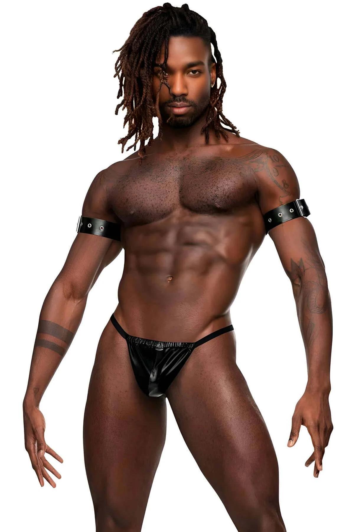 Mens Harness Adjustable Leather Bicep Arm Clamp Style