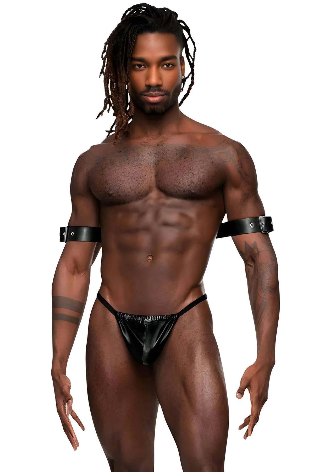 Mens Harness Adjustable Leather Bicep Arm Clamp Style