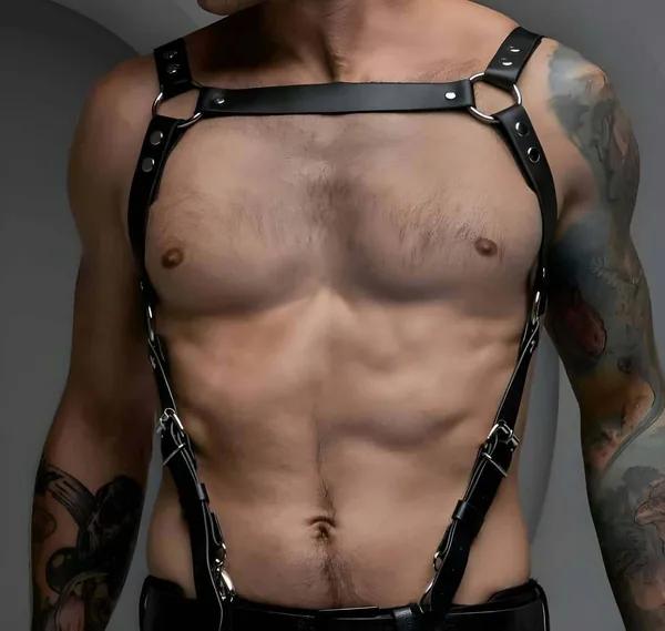 Mens Leather Chest Harness - Adjustable Body Strap