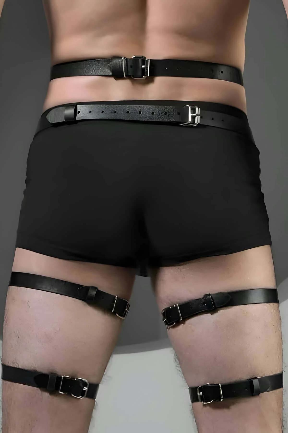 Men's Leather Harness Adjustable Body & Leg Garter Set