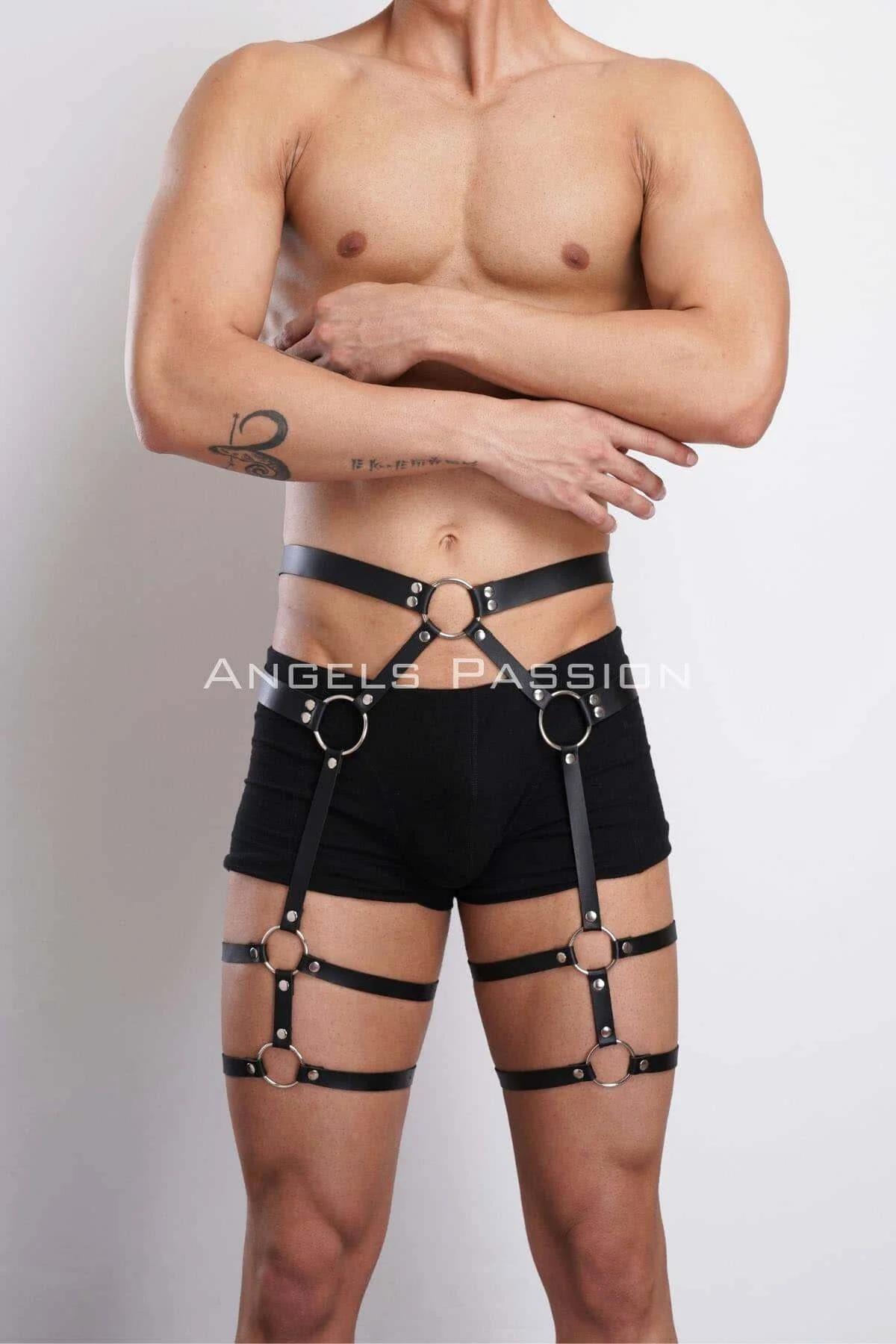 Men's Adjustable Leather Leg Harness & Garter Straps