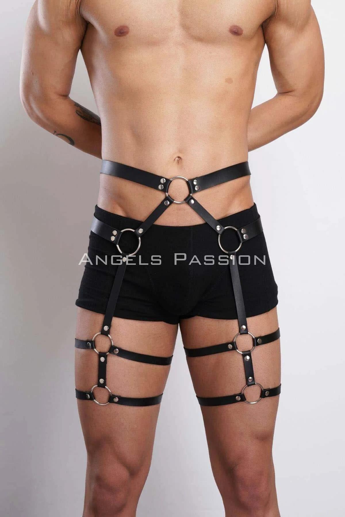 Men's Adjustable Leather Leg Harness & Garter Straps