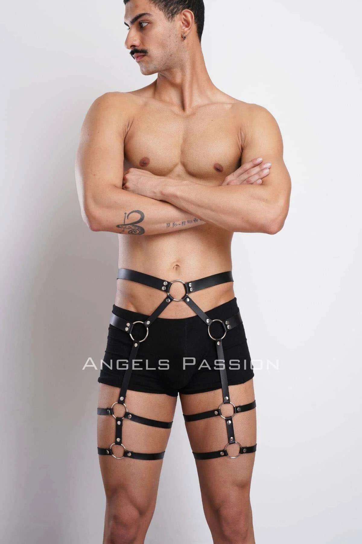 Men's Adjustable Leather Leg Harness & Garter Straps