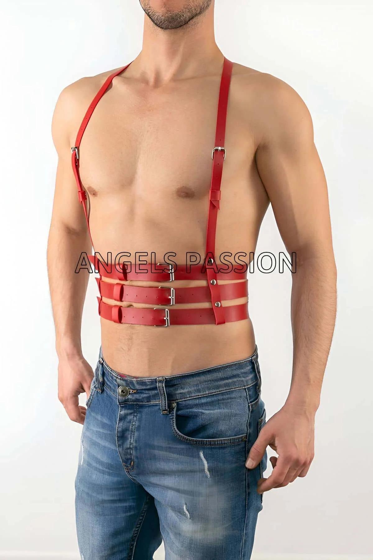 Men's Red Body Harness | Adjustable Faux Leather Style
