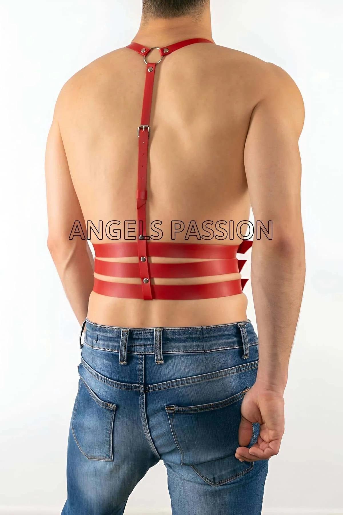 Men's Red Body Harness | Adjustable Faux Leather Style