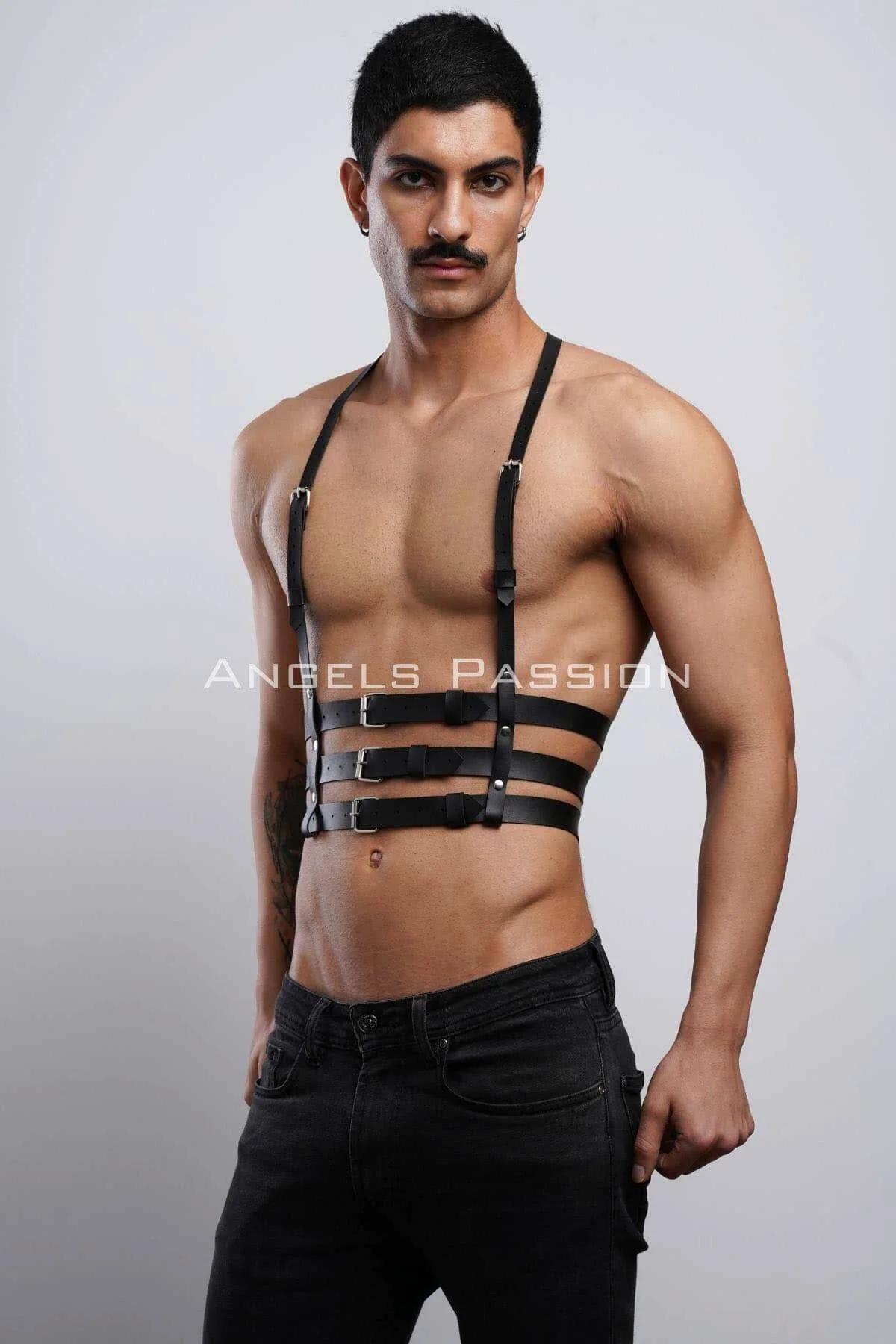 Men's Leather Chest Harness - Adjustable Multi-Strap Design