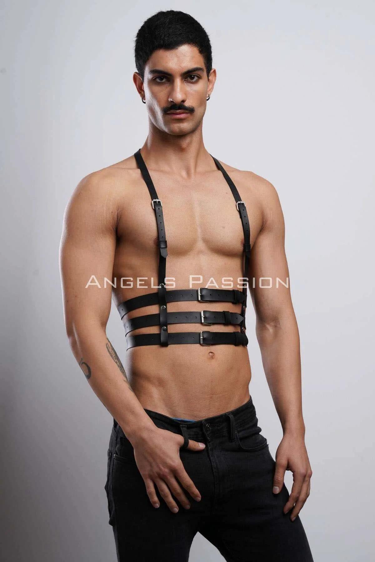 Men's Leather Chest Harness - Adjustable Multi-Strap Design