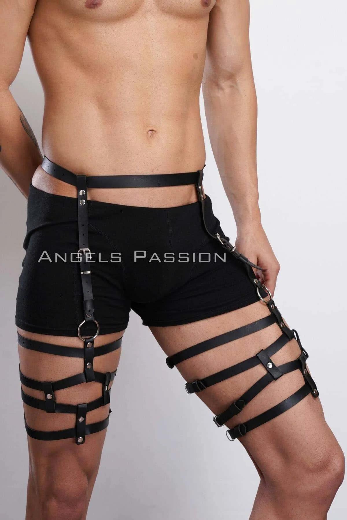Men's Leather Leg Harness - Adjustable Thigh Garter Belt