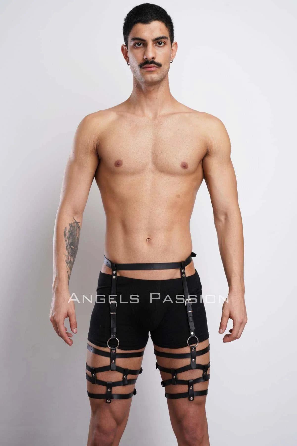 Men's Leather Leg Harness - Adjustable Thigh Garter Belt