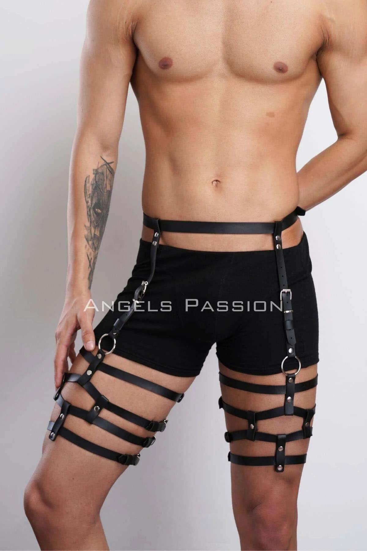 Men's Leather Leg Harness - Adjustable Thigh Garter Belt