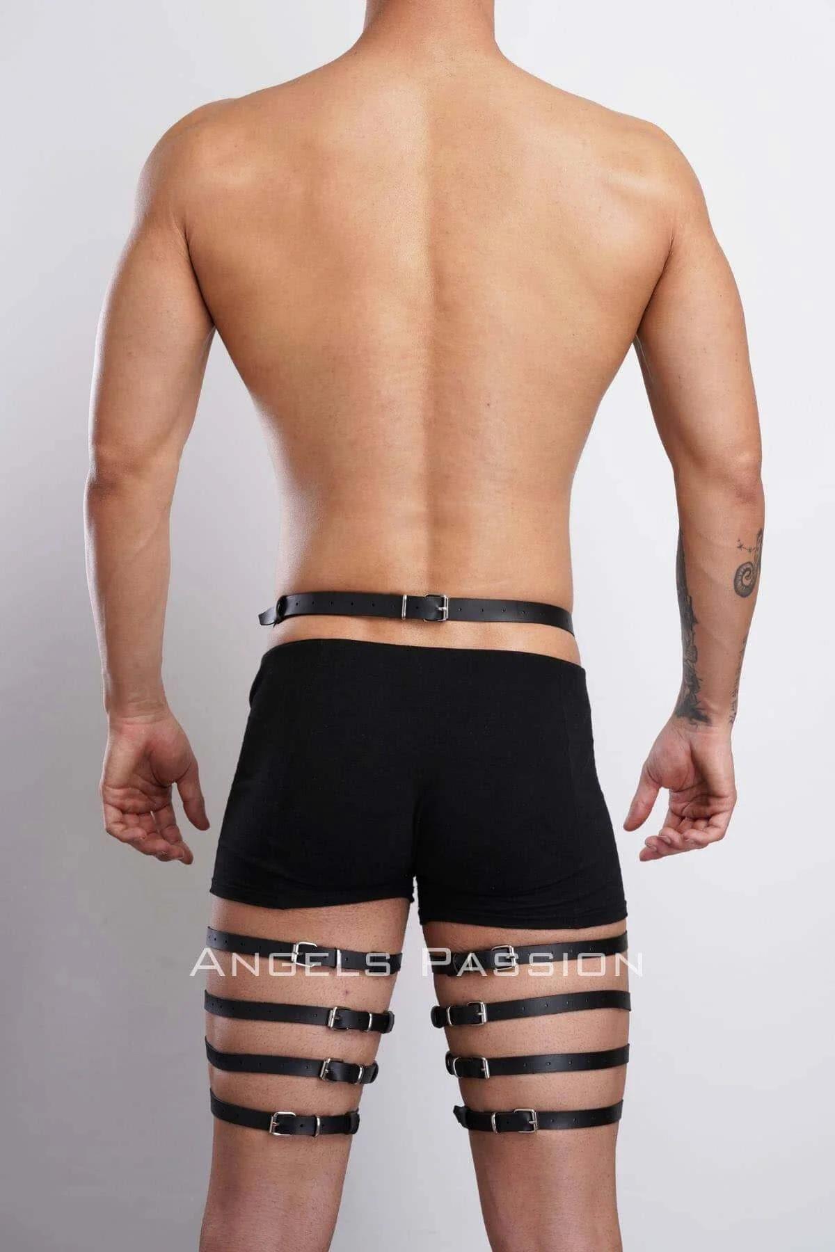 Men's Leather Leg Harness - Adjustable Thigh Garter Belt