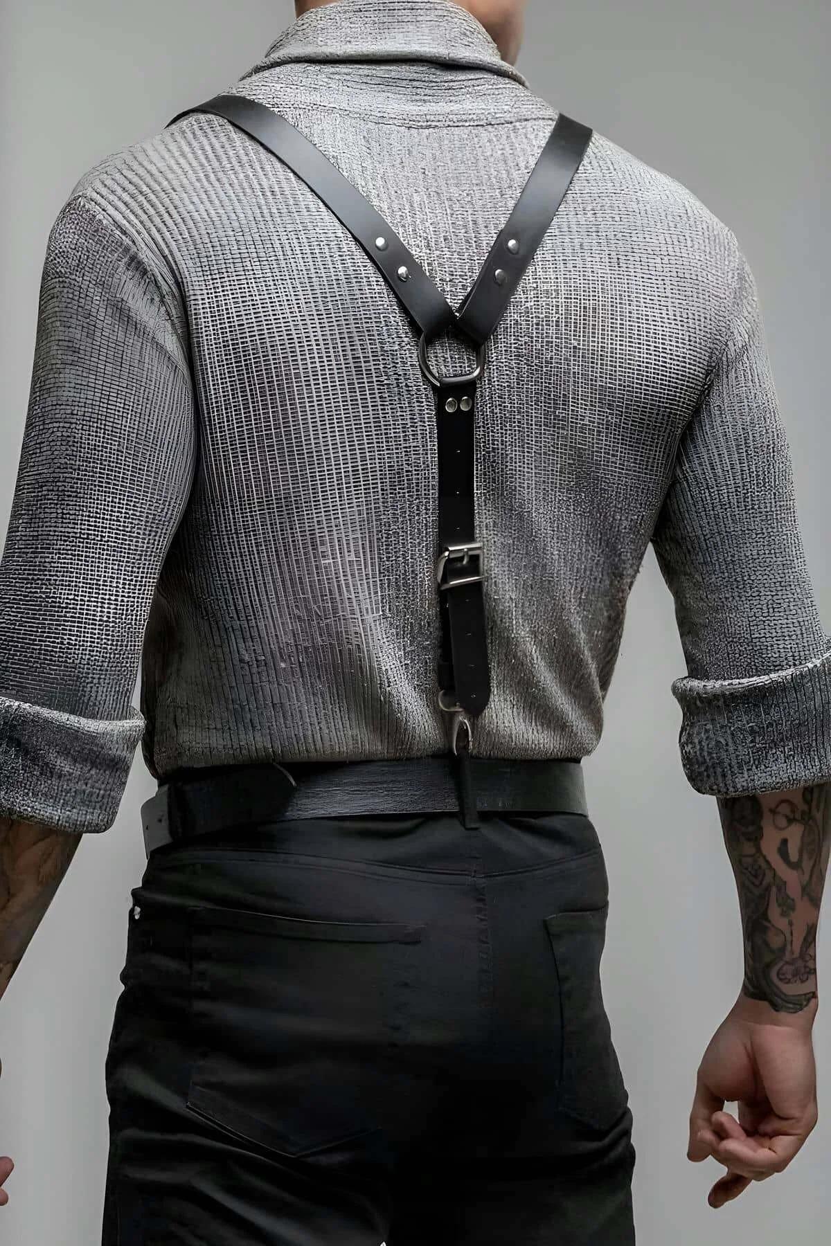 Men's Leather Suspenders: Adjustable Style Harness for Trousers