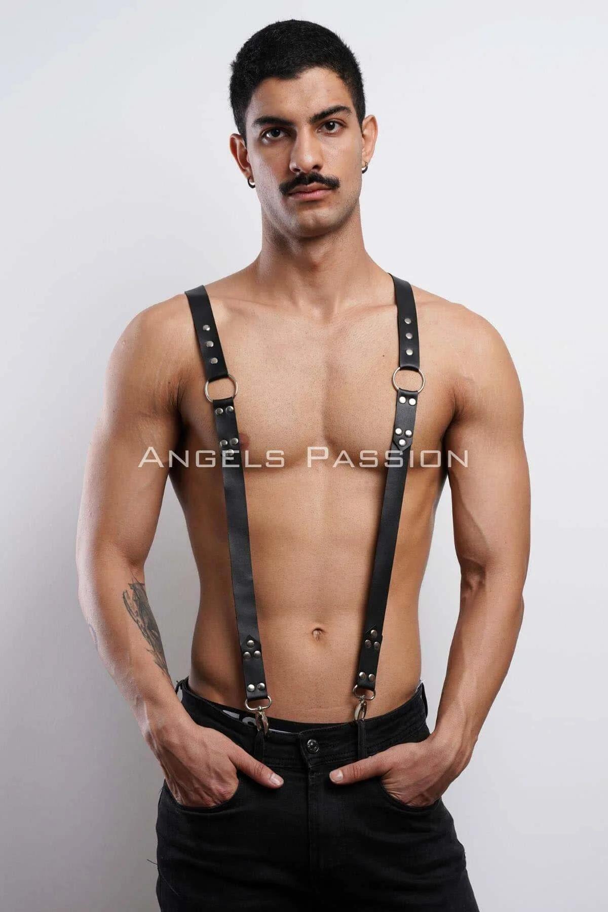 Men's Leather Body Harness | Adjustable Black Fashion Suspenders