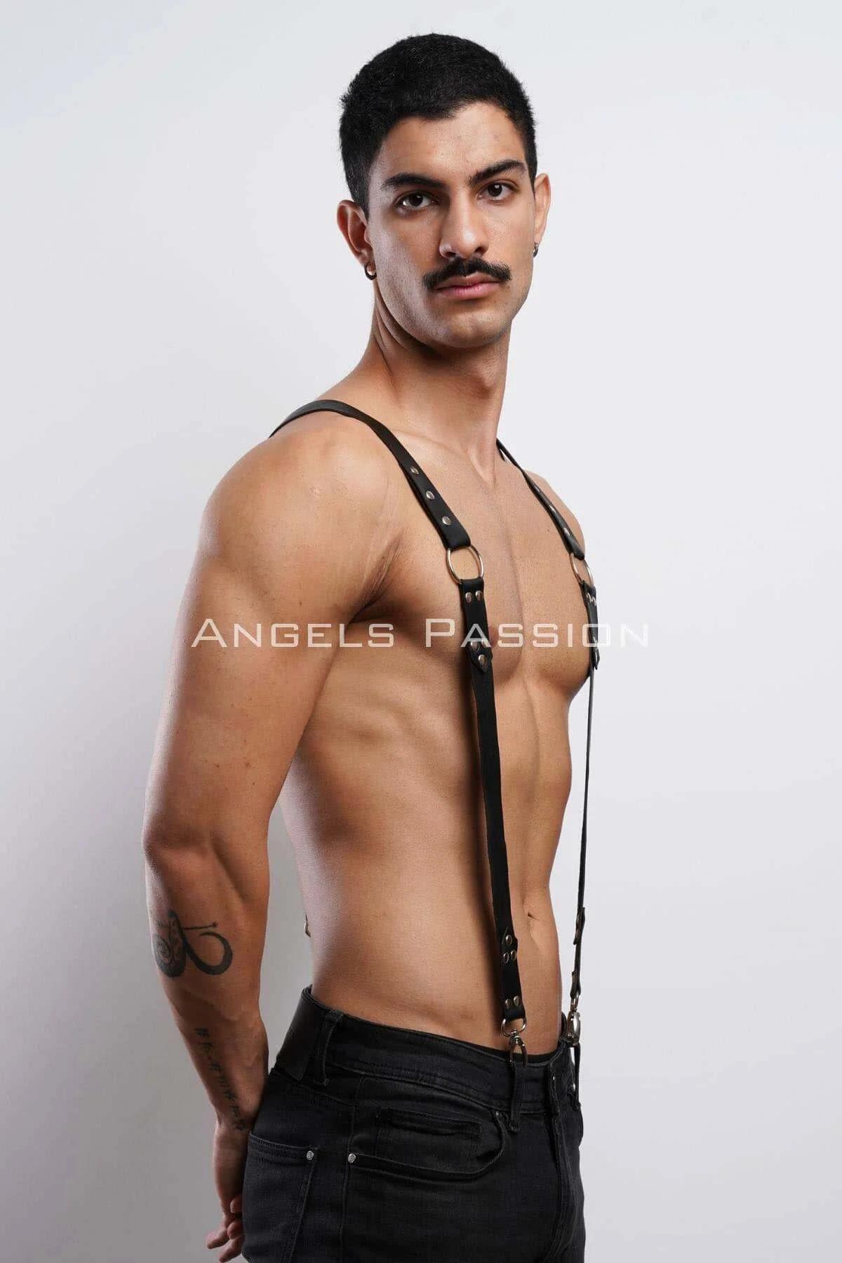 Men's Leather Body Harness | Adjustable Black Fashion Suspenders