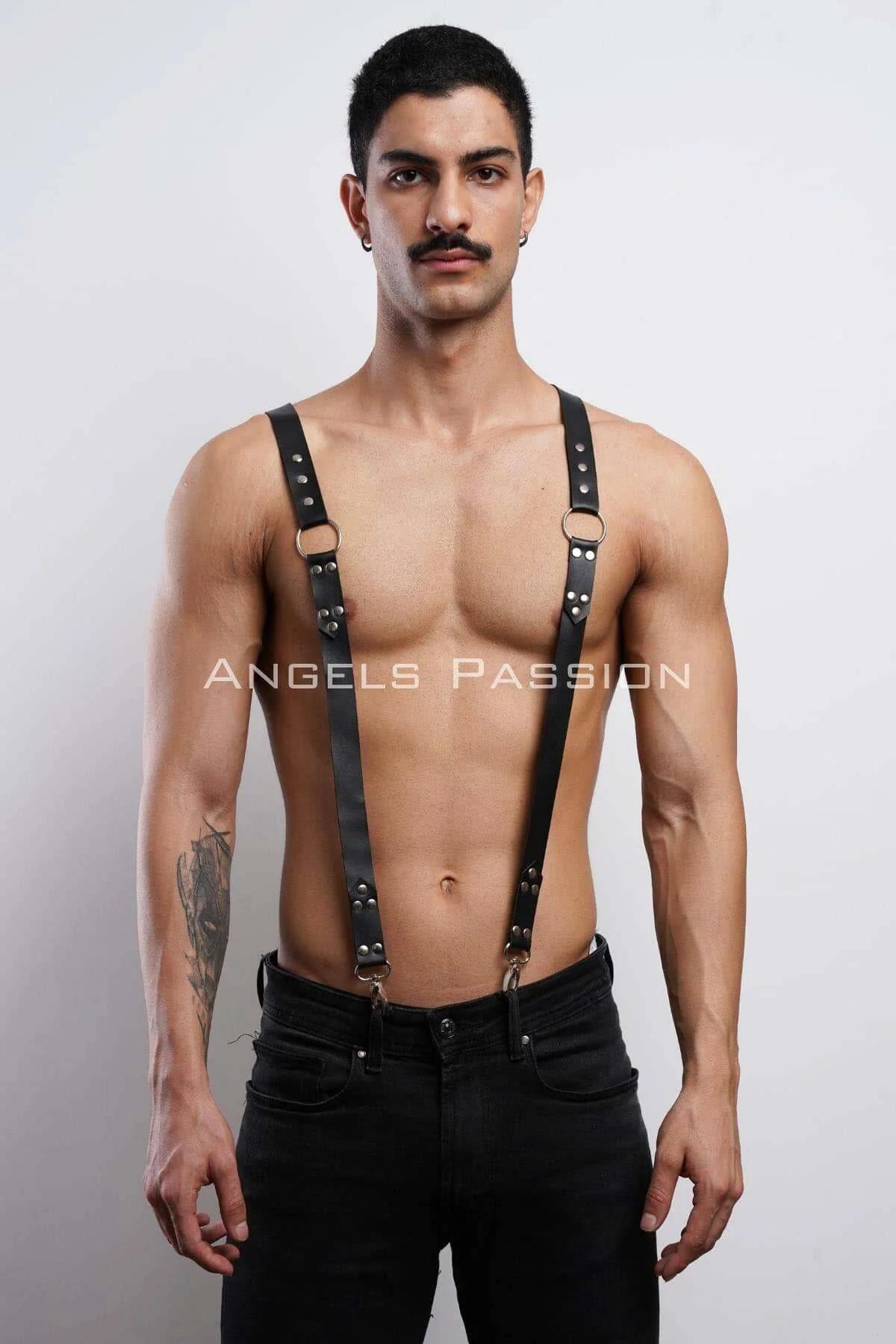 Men's Leather Body Harness | Adjustable Black Fashion Suspenders
