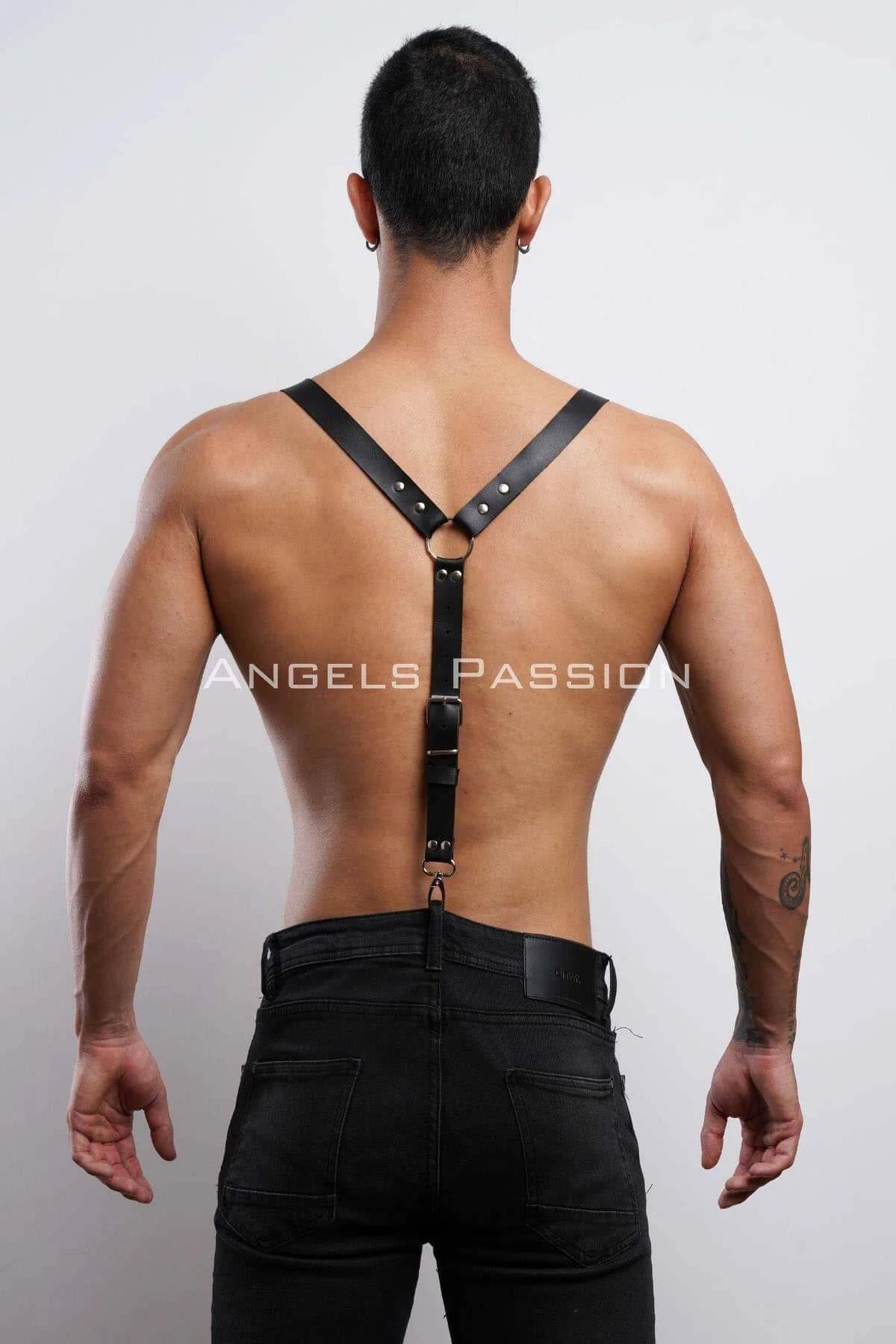 Men's Leather Body Harness | Adjustable Black Fashion Suspenders
