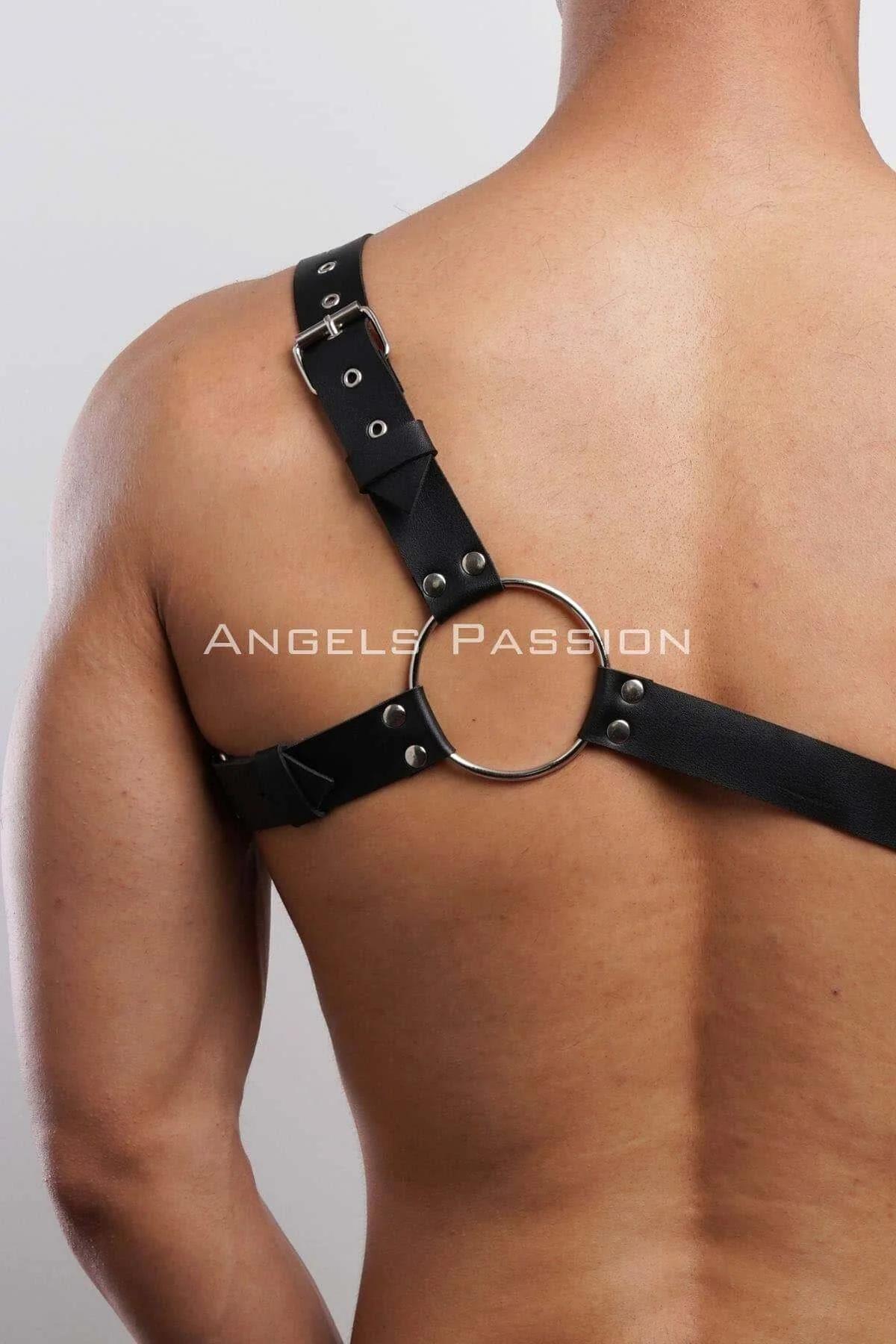 Men's Harness Leather Chest O-Ring Adjustable Shoulder Strap