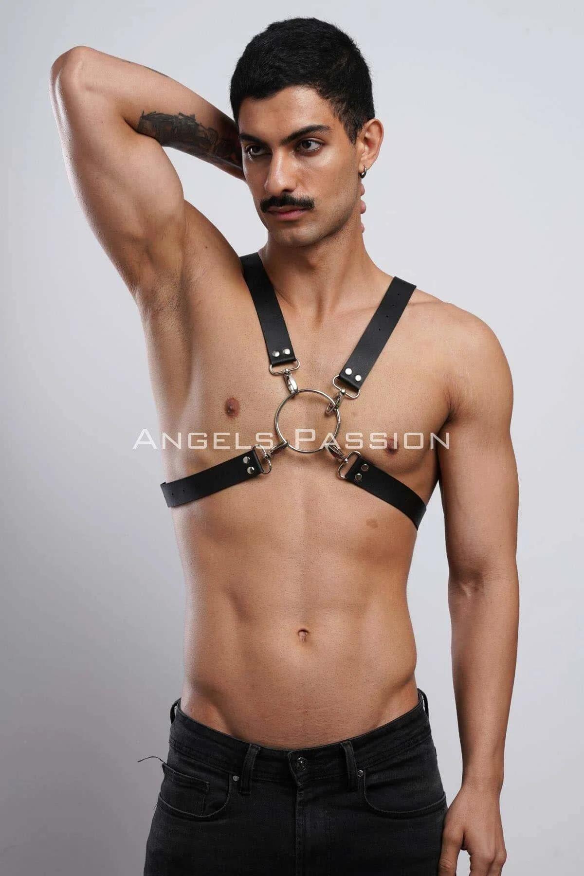 Men's Leather Harness with Adjustable X-Back and O-Ring