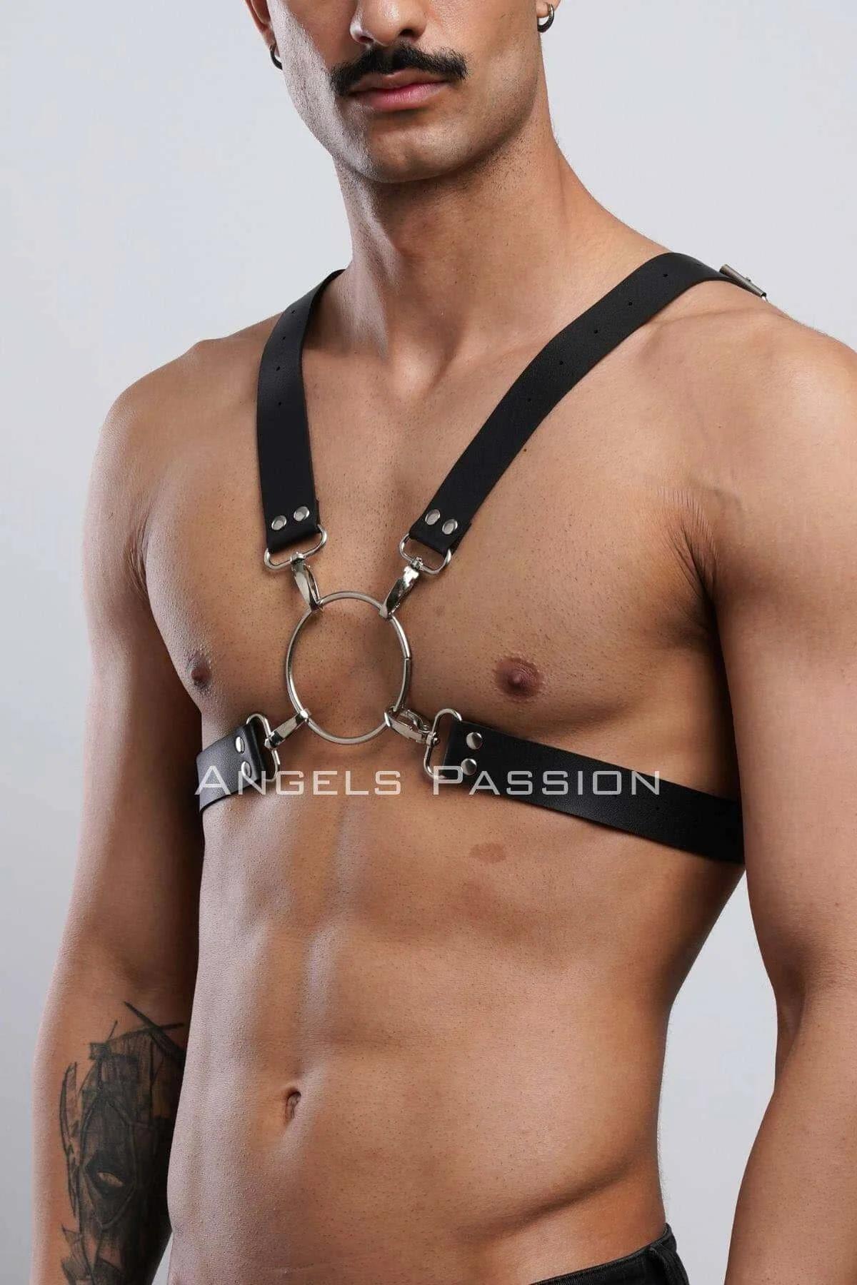 Men's Leather Harness with Adjustable X-Back and O-Ring