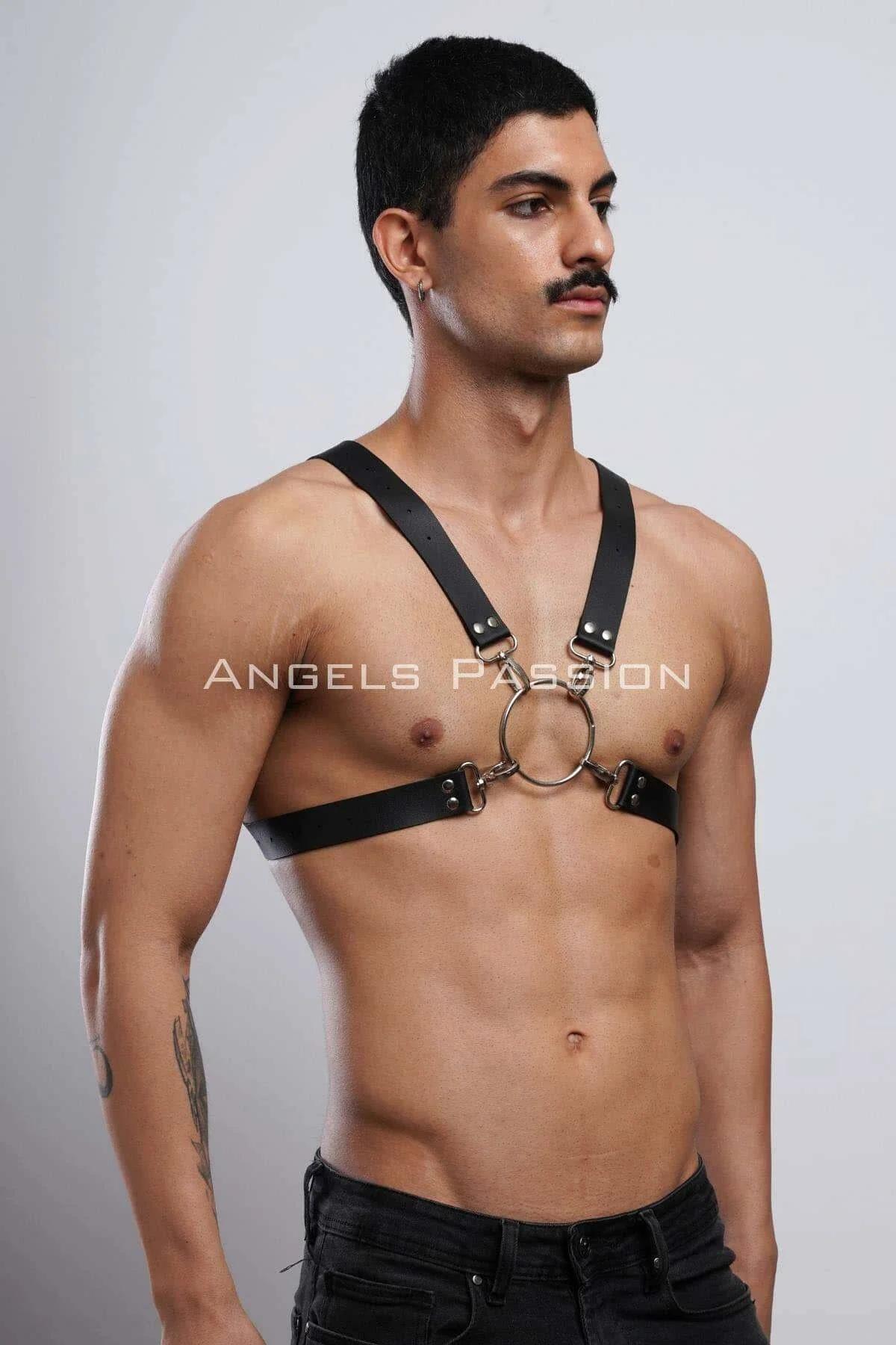 Men's Leather Harness with Adjustable X-Back and O-Ring