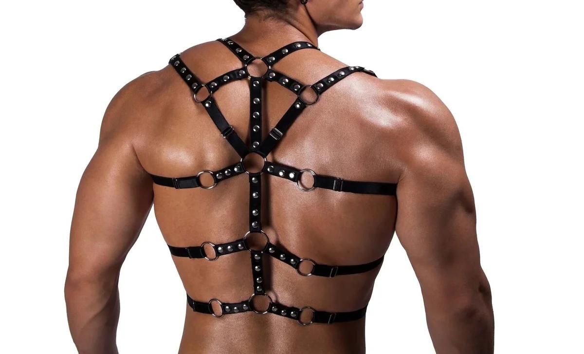 Men's Studded Chest Harness - Bold Adjustable Leather Look