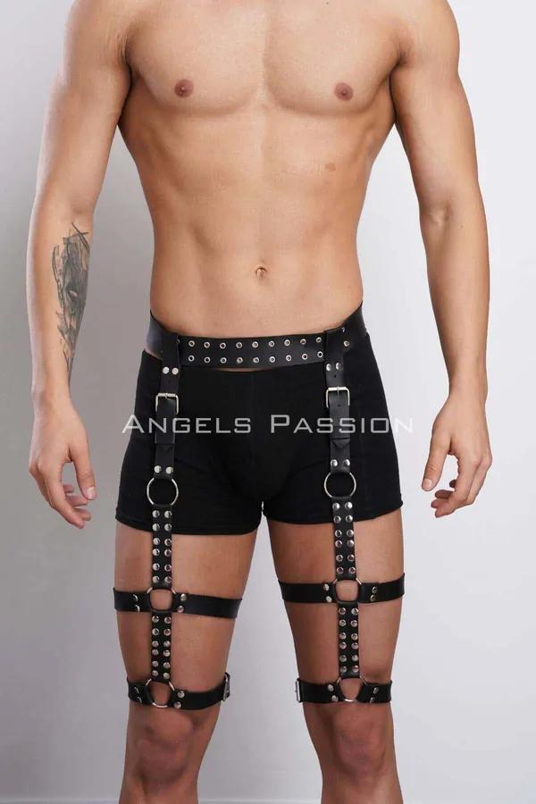 Men's Leather Leg Harness with Adjustable Stud Garter Straps
