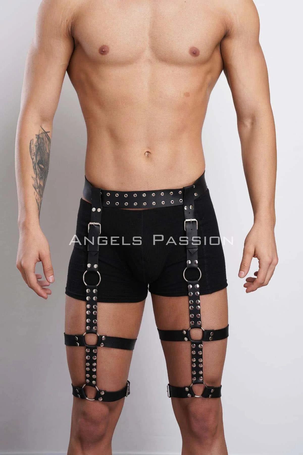 Men's Leather Leg Harness with Adjustable Stud Garter Straps