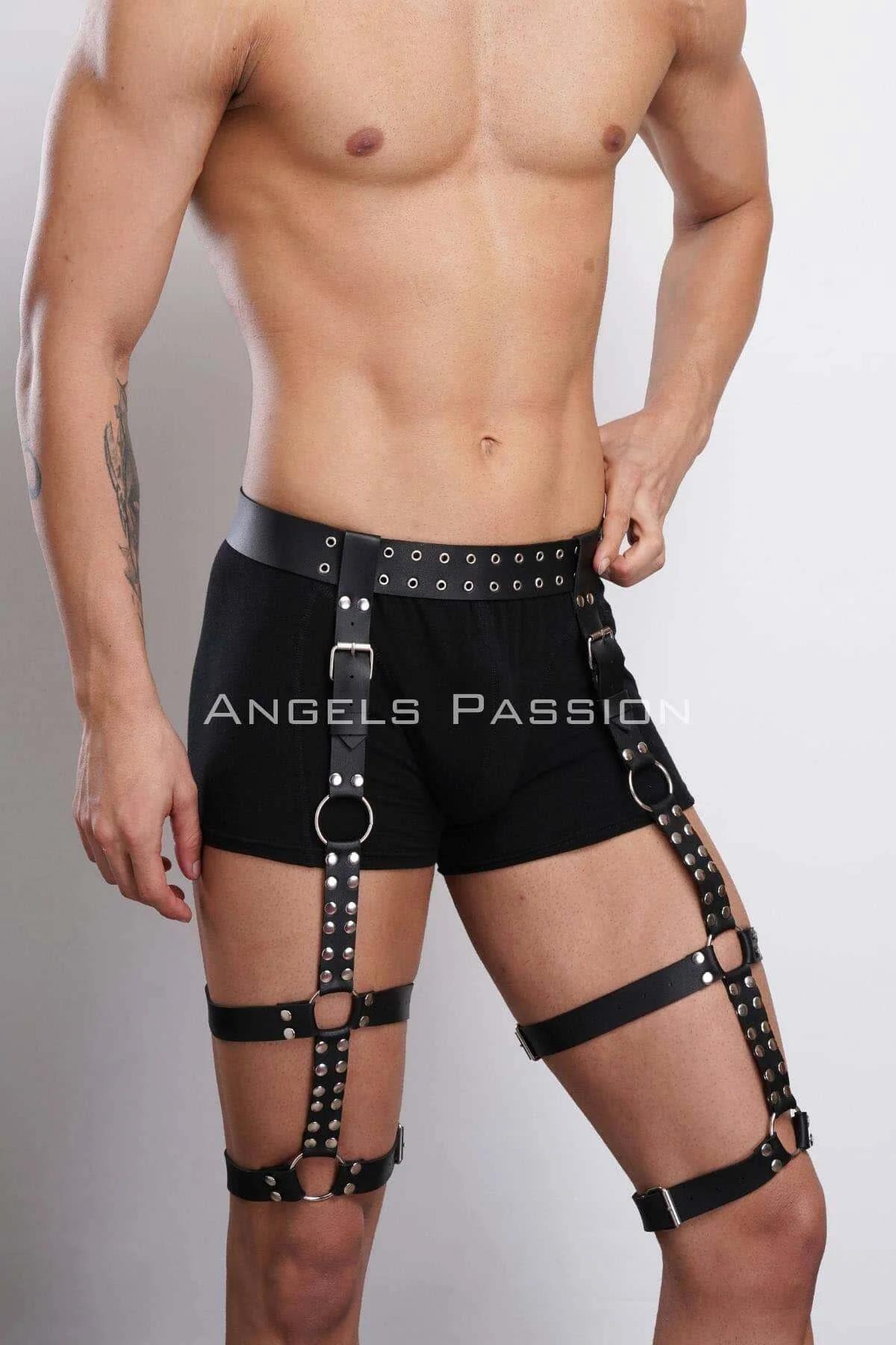 Men's Leather Leg Harness with Adjustable Stud Garter Straps