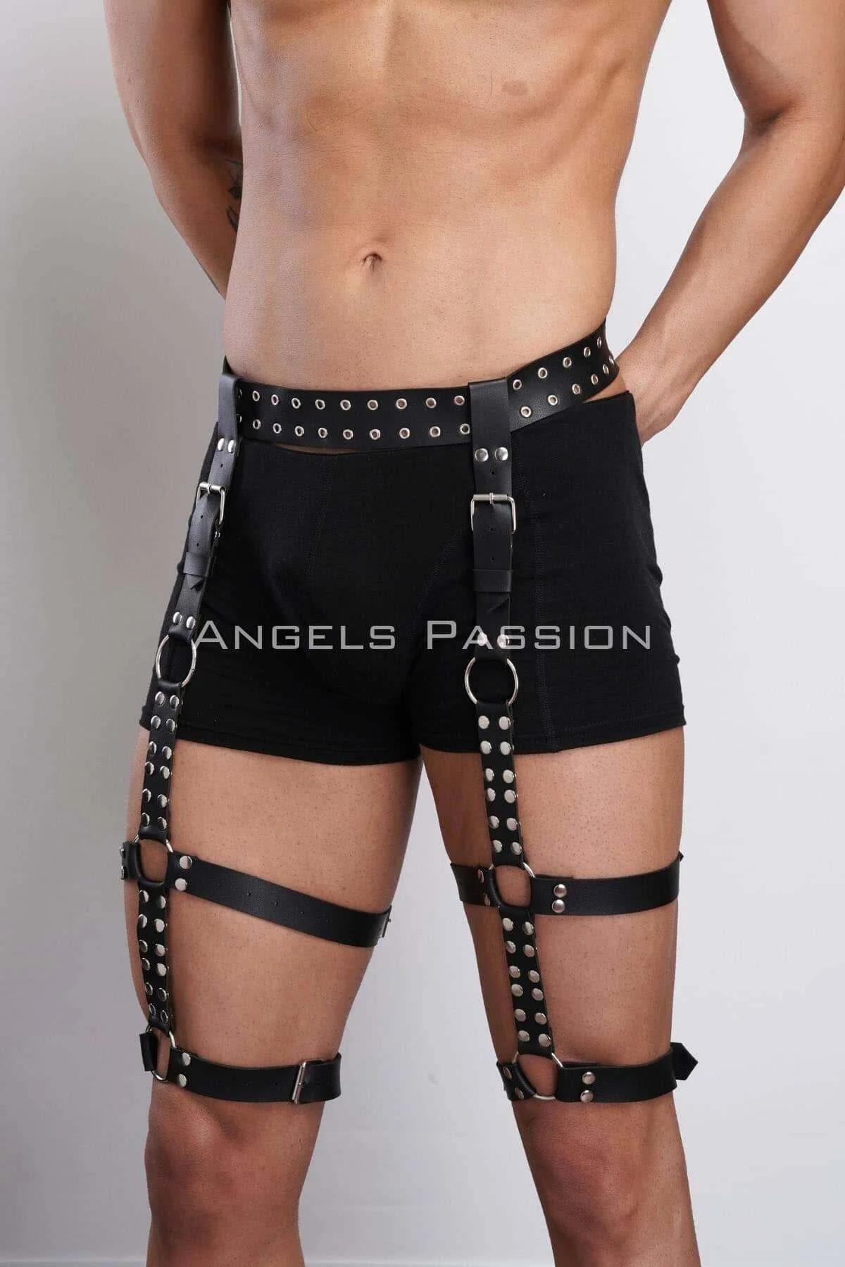 Men's Leather Leg Harness with Adjustable Stud Garter Straps