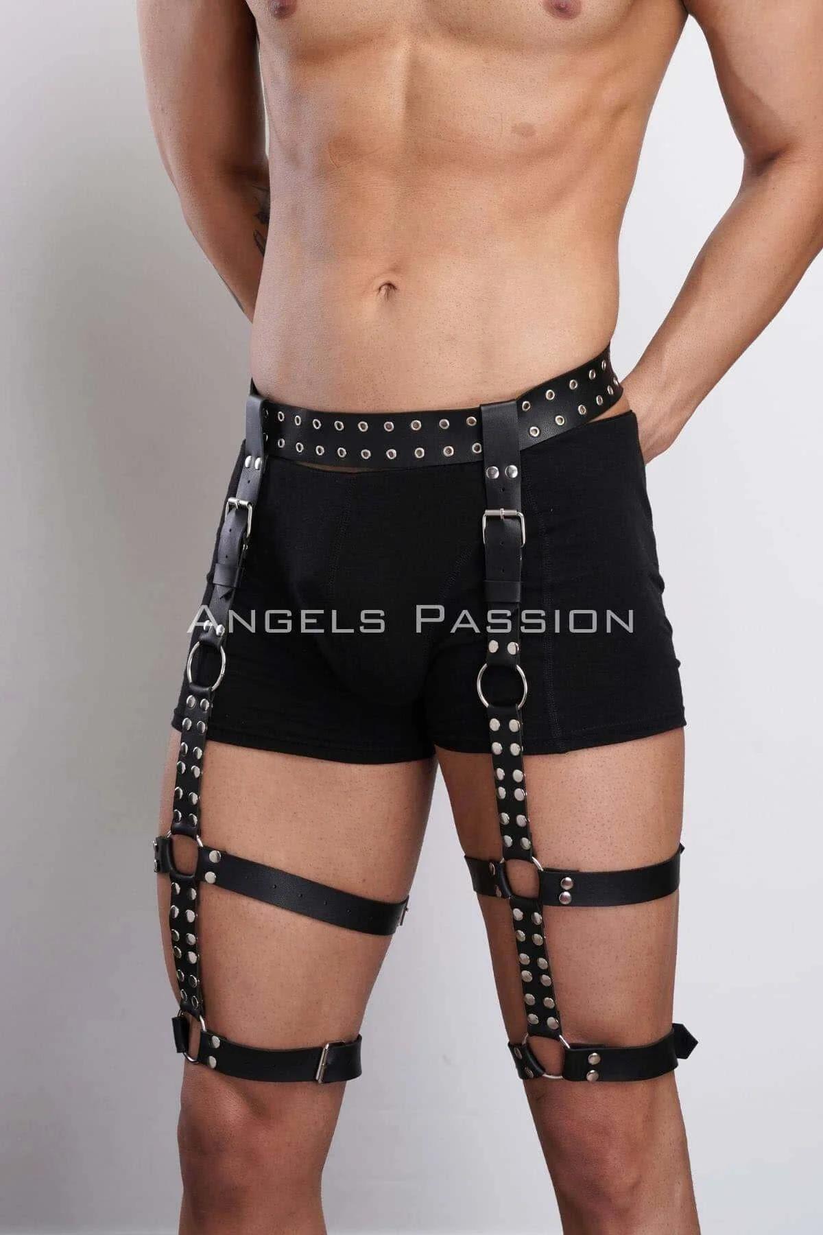 Men's Leather Leg Harness with Adjustable Stud Garter Straps