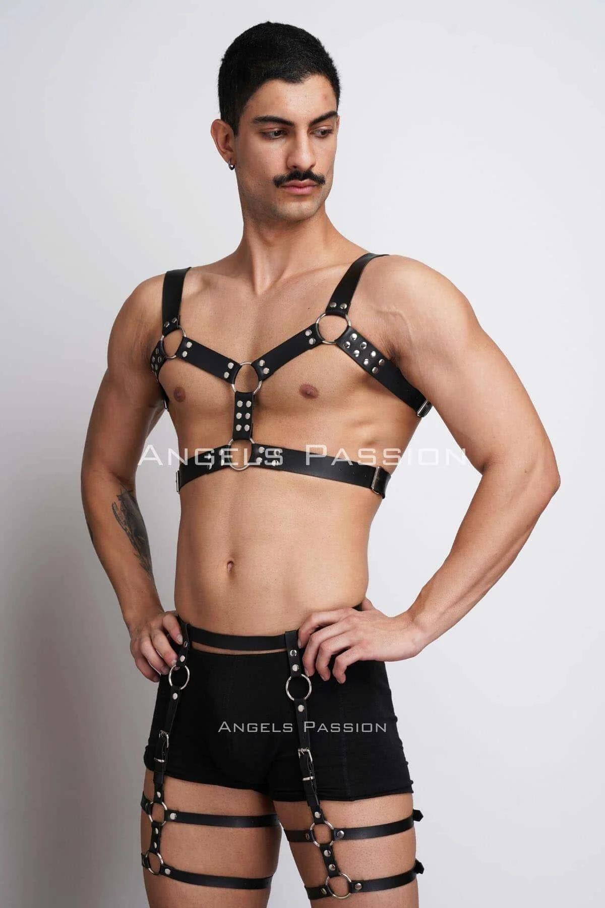 Men's Leather Harness Set – Adjustable Chest and Leg Straps
