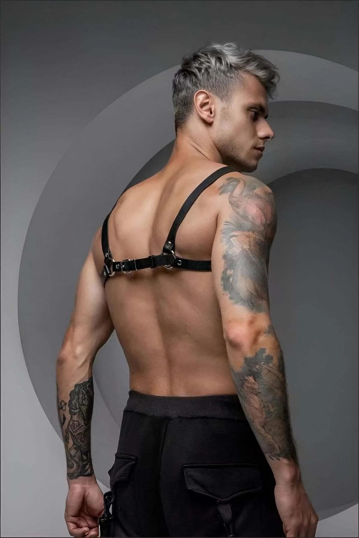 Men's Chest Harness Adjustable Black Faux Leather Body Strap