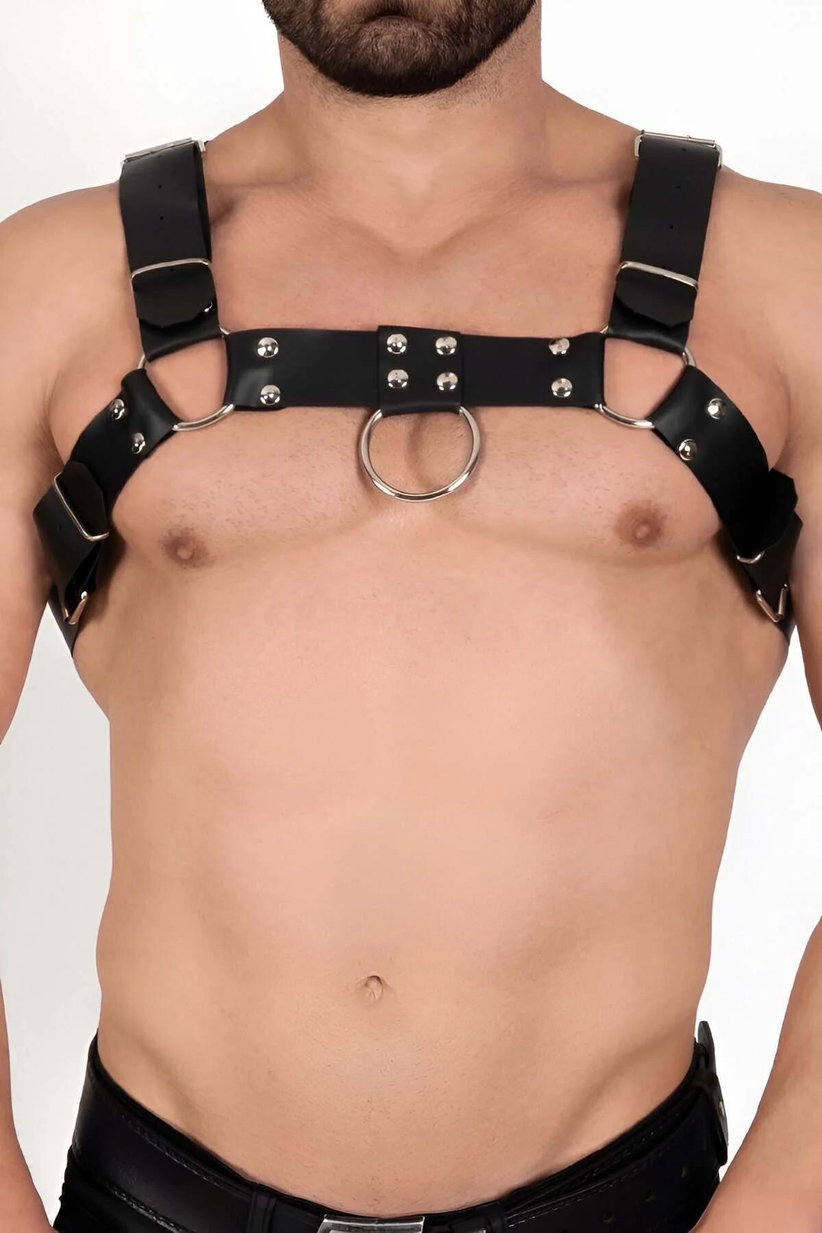 Men's Leather Chest Harness – Adjustable Body Strap Accessory