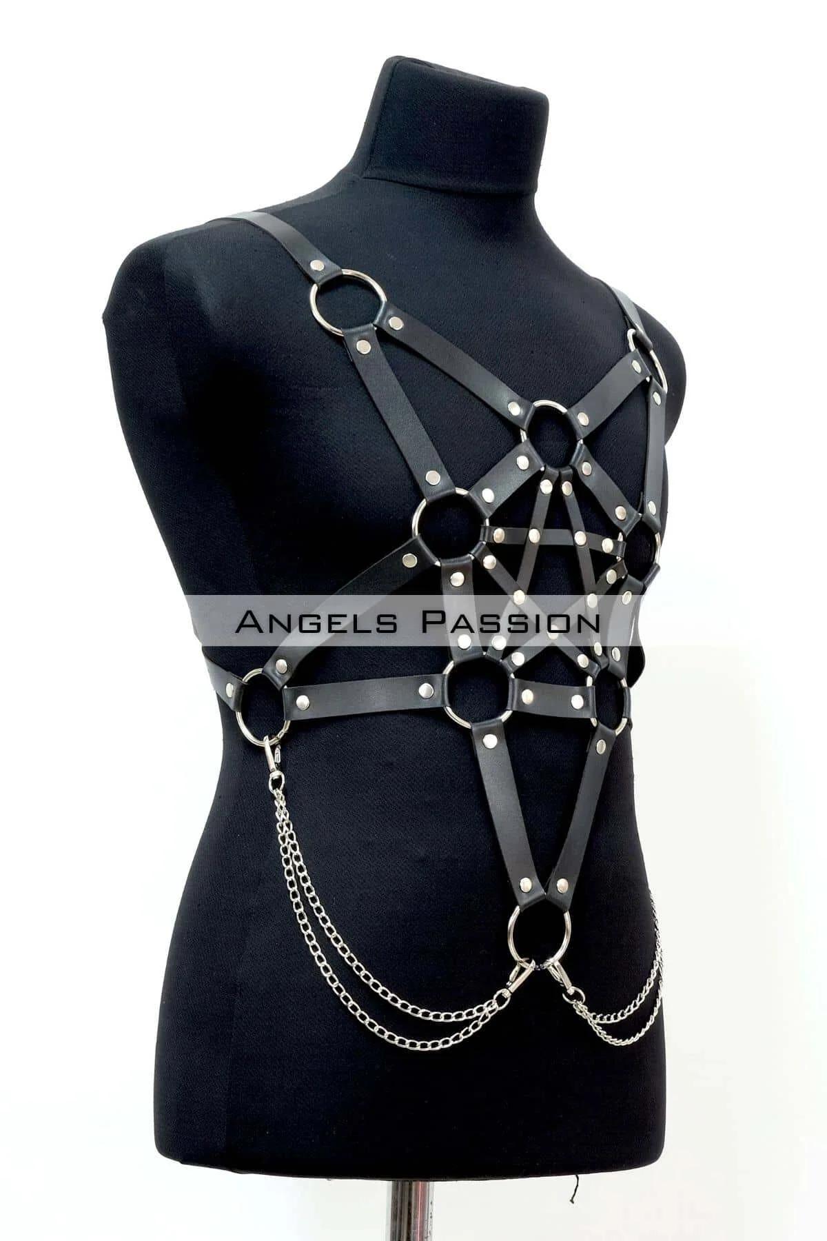 Men's Leather Harness with Chains | Adjustable Bodywear
