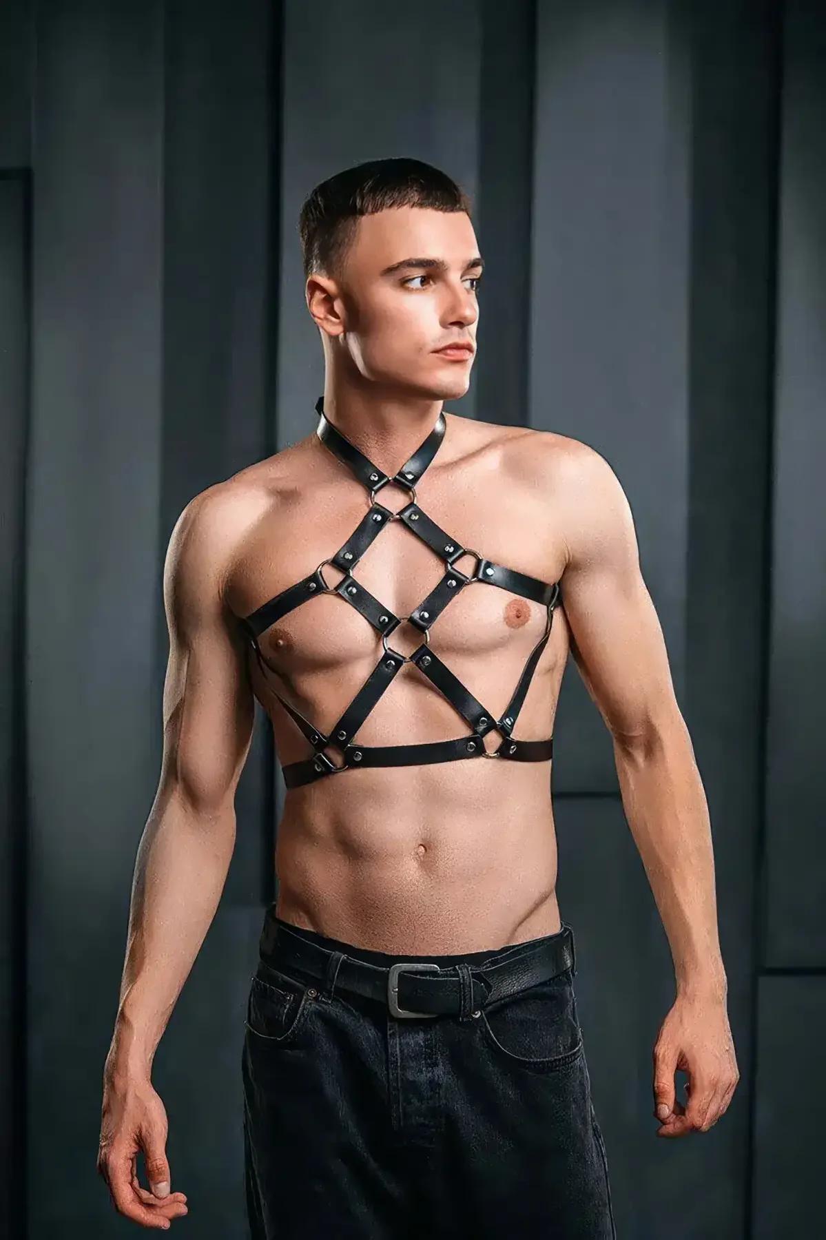Men's Leather Chest Harness - Adjustable Fashion Bodywear