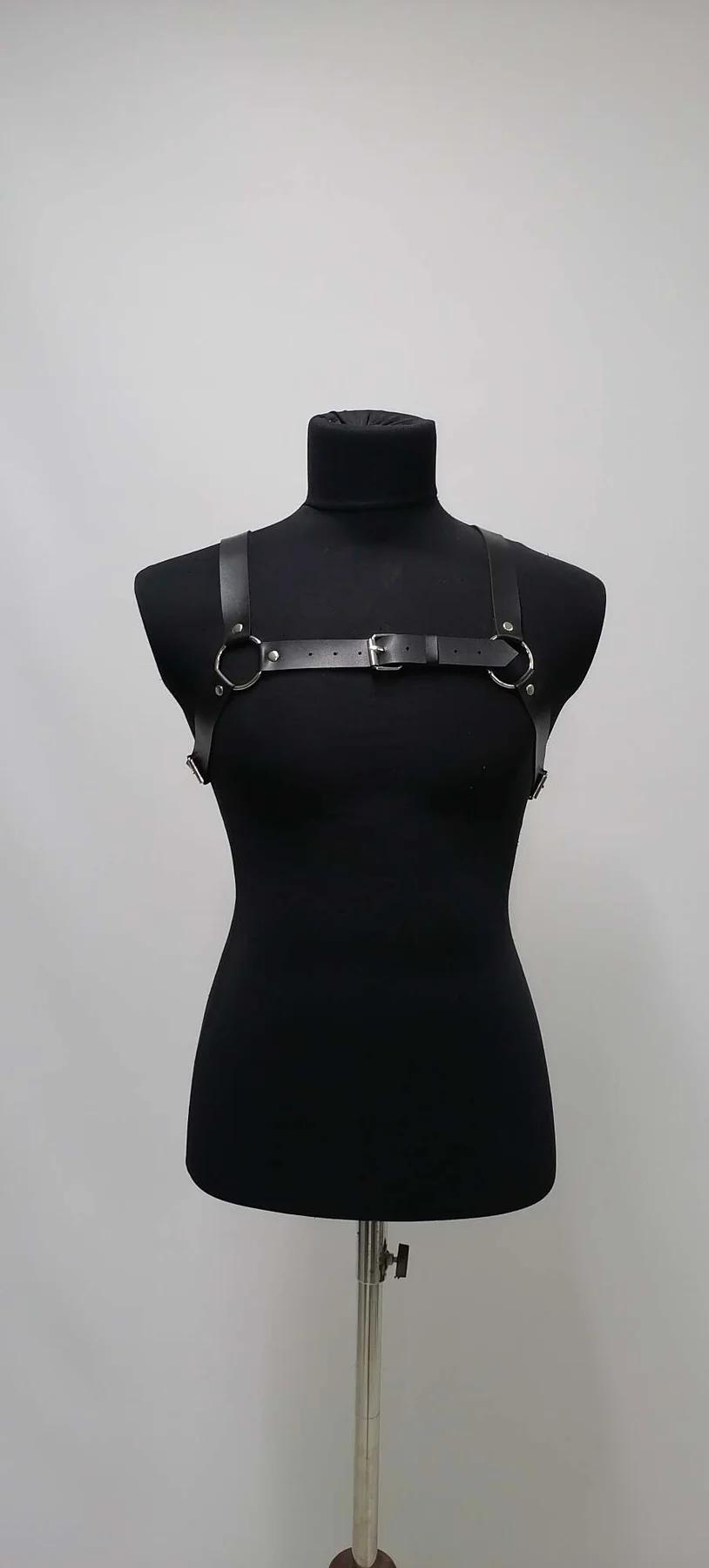 Men's Leather Chest Harness - Adjustable Black Body Strap