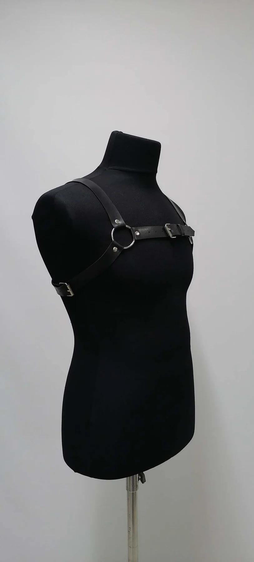 Men's Leather Chest Harness - Adjustable Black Body Strap