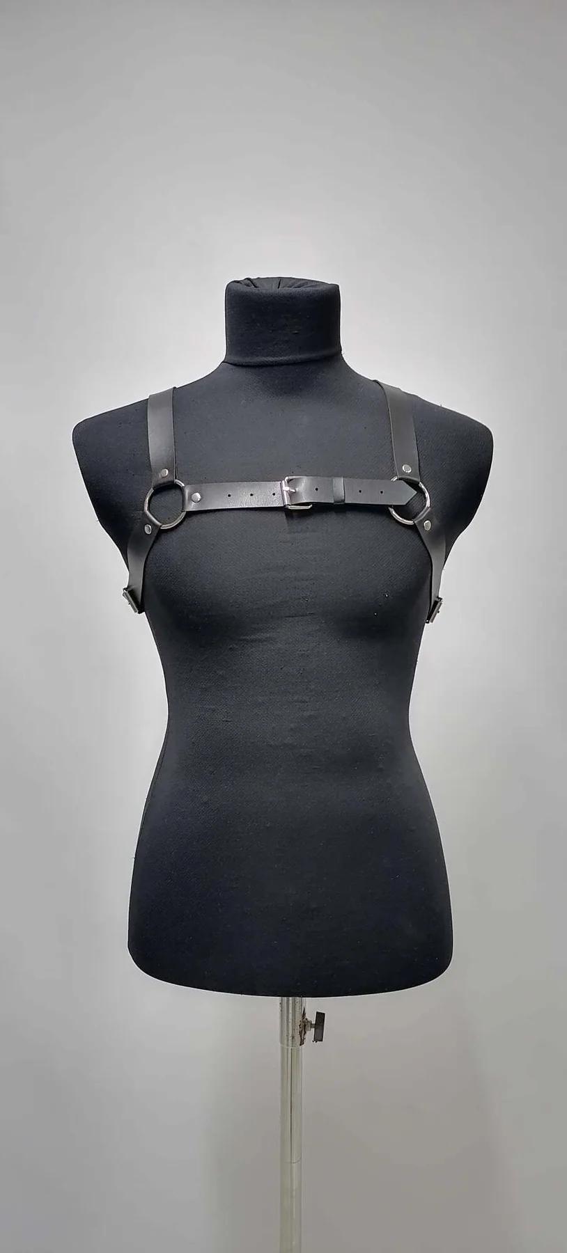 Men's Leather Chest Harness - Adjustable Black Body Strap