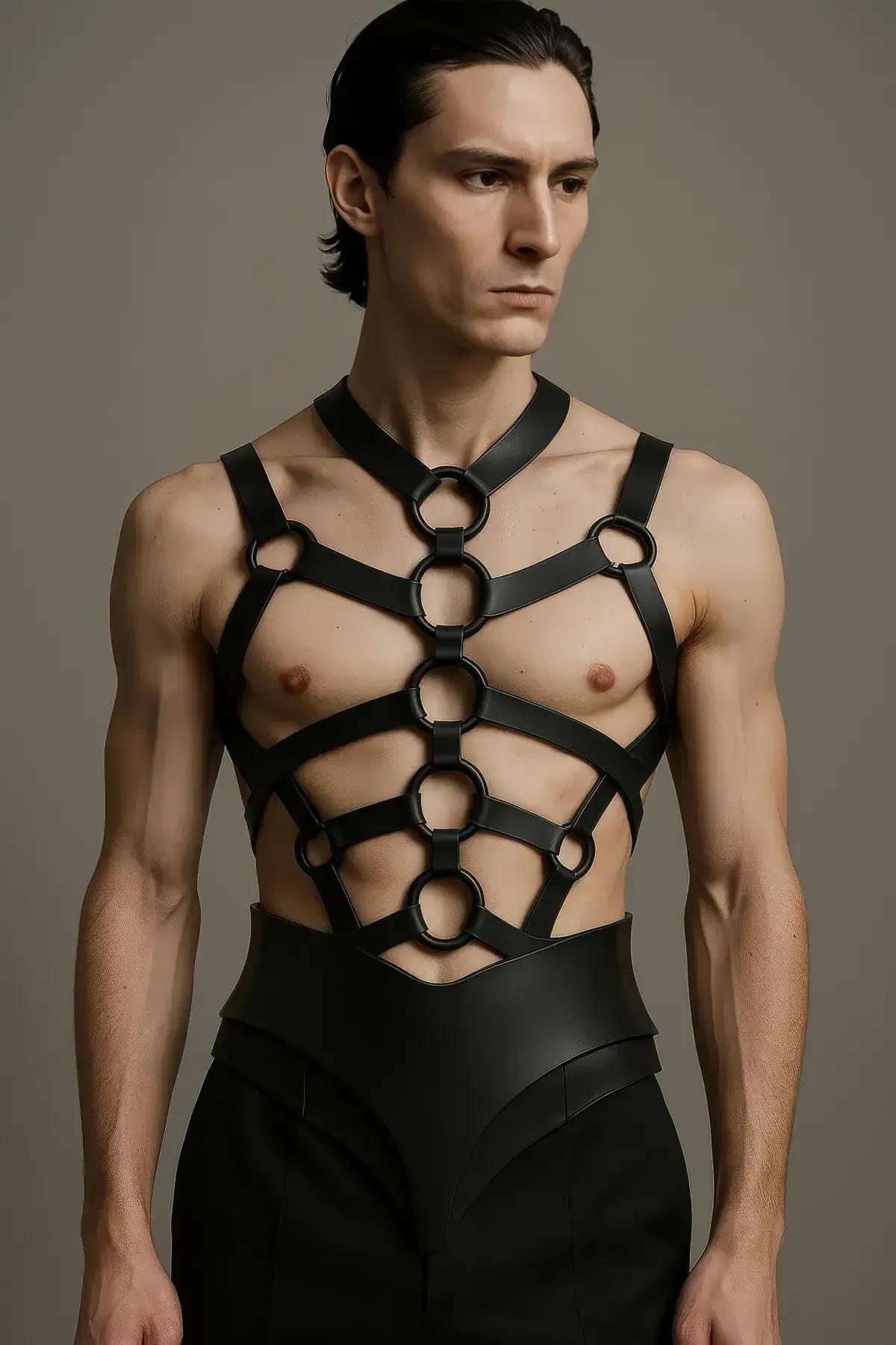 Men's Leather Chest Harness Bodysuit – Adjustable Straps