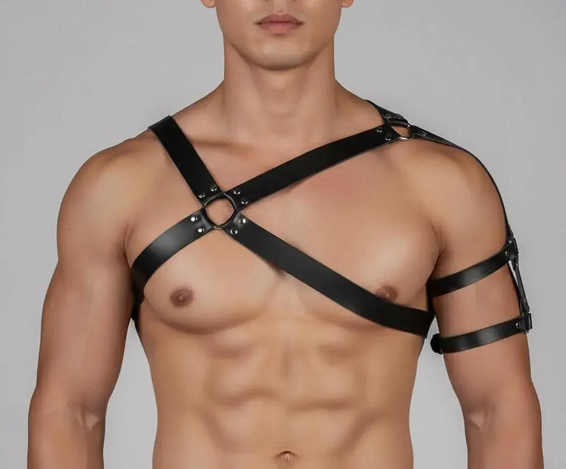 Asymmetric Vegan Leather Chest & Arm Harness