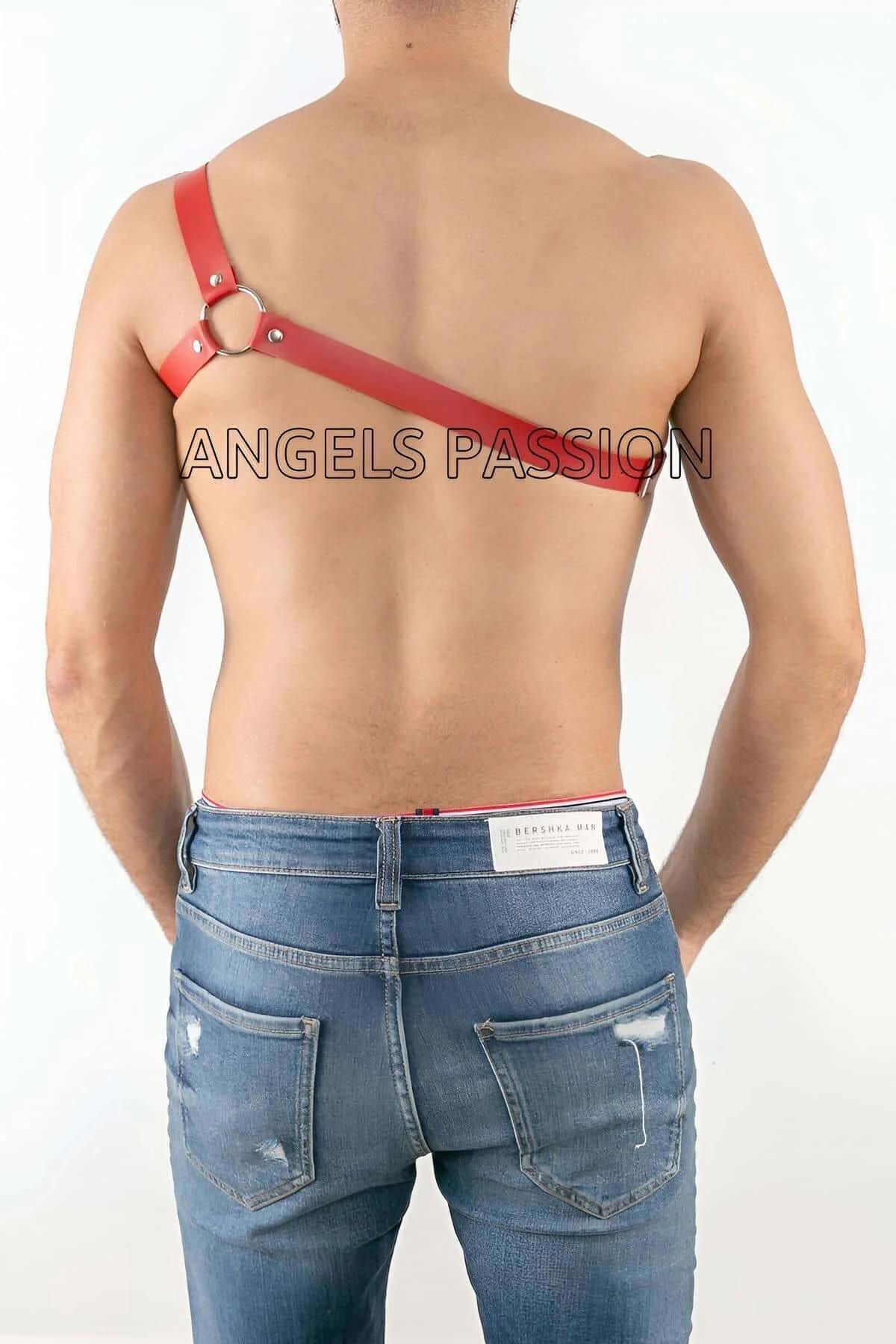 Men's Red Faux Leather One Shoulder Body Harness