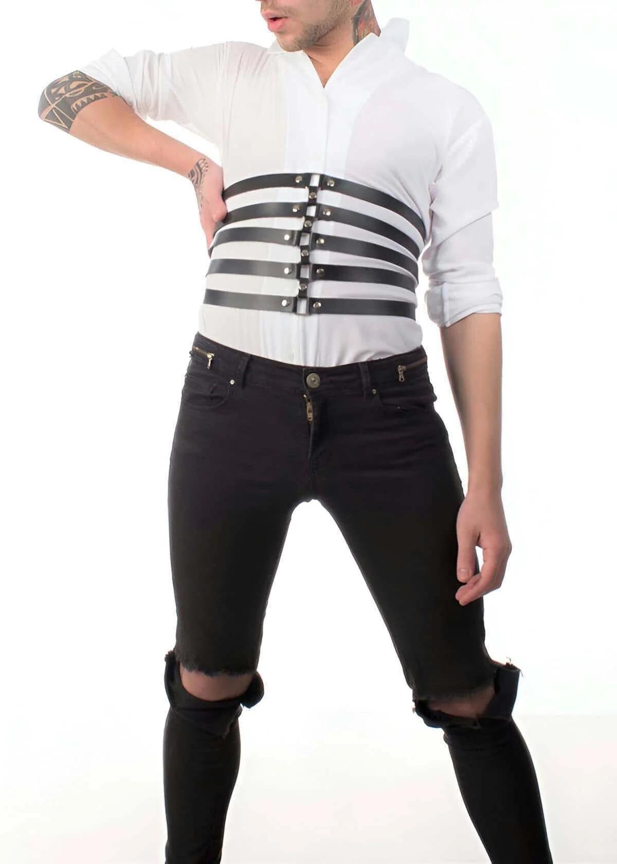 Men's Leather Harness - Five Row Adjustable Body Chest Straps