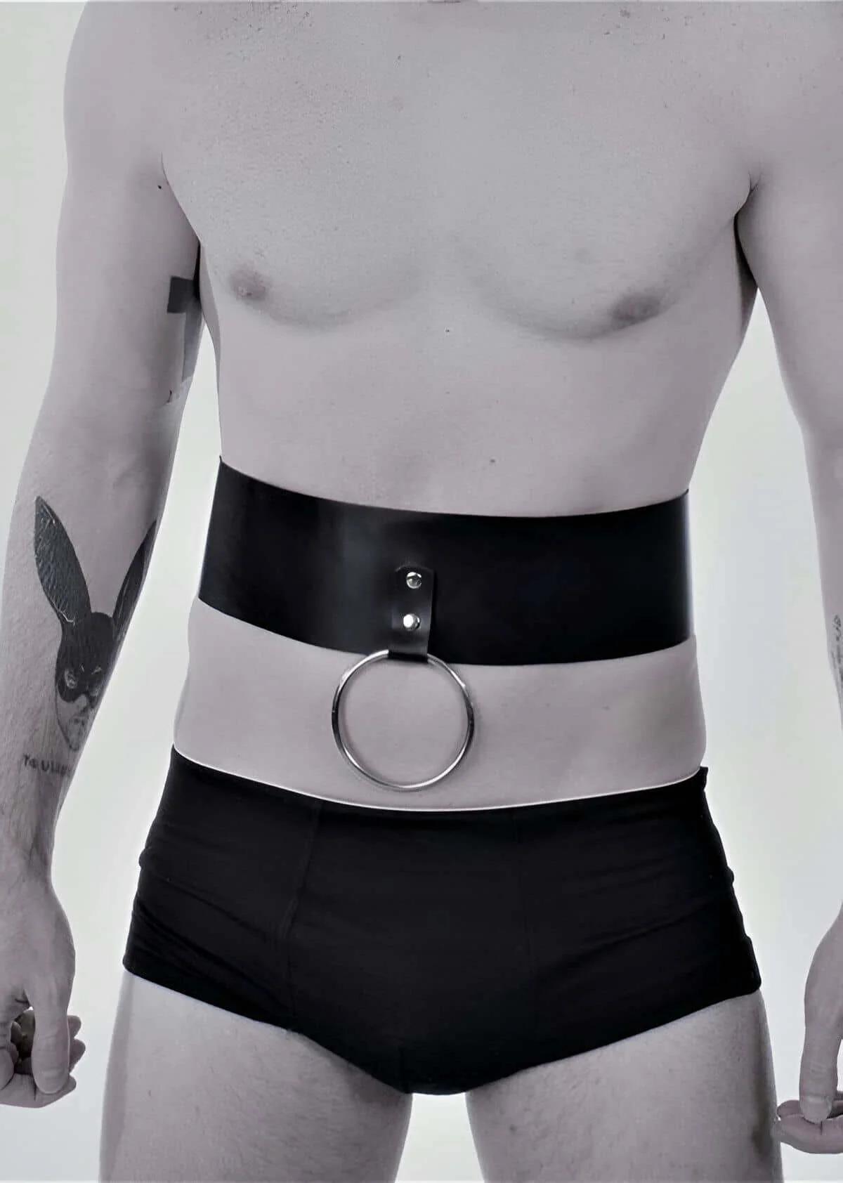 Men's Waist Harness with O-Ring Detail - Faux Leather
