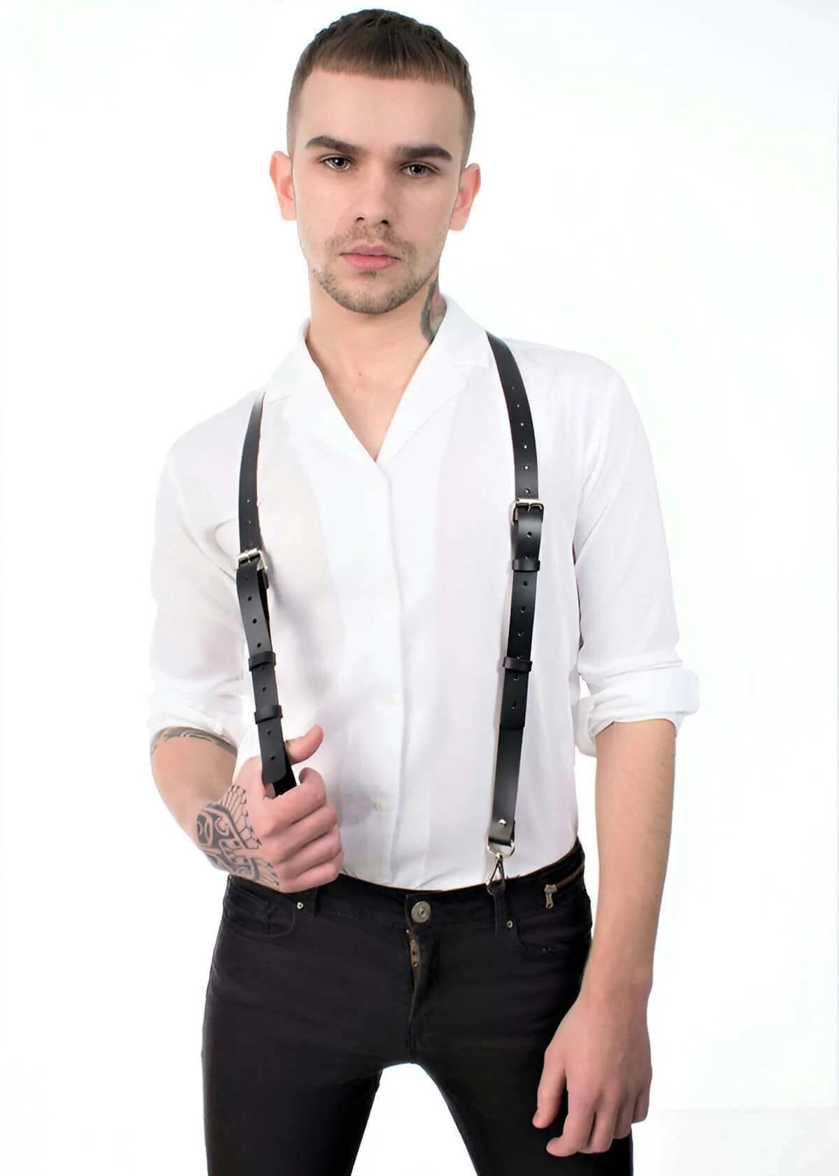 Men's Leather Harness Adjustable Y-Back Body Strap