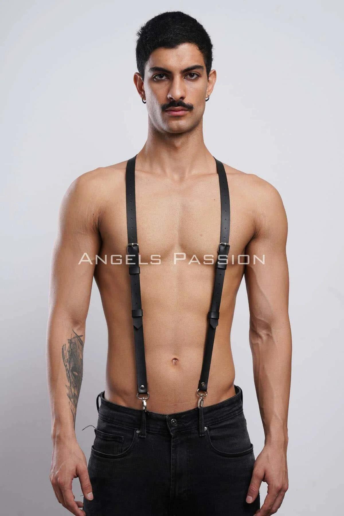Men's Leather Harness Suspenders, Adjustable Body Strap
