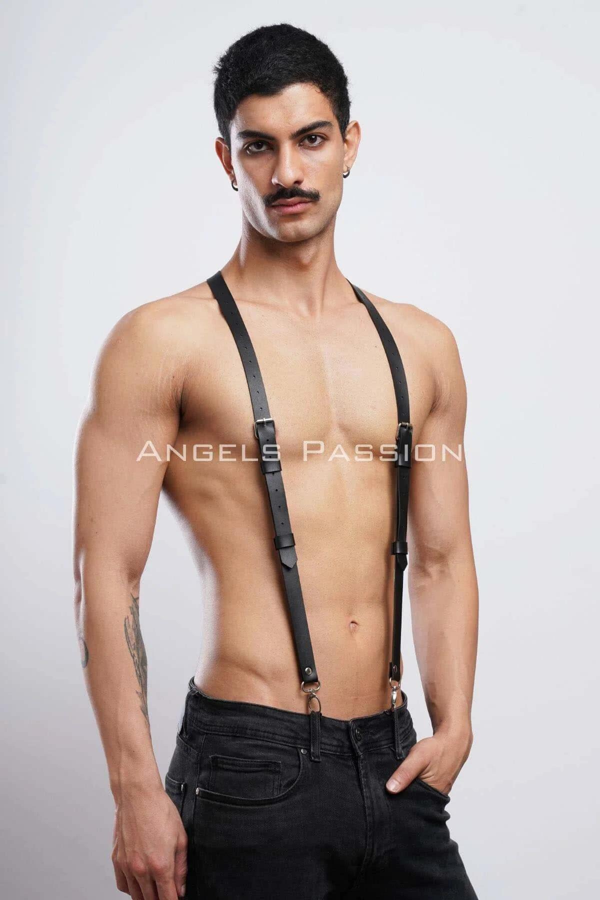 Men's Leather Harness Suspenders, Adjustable Body Strap
