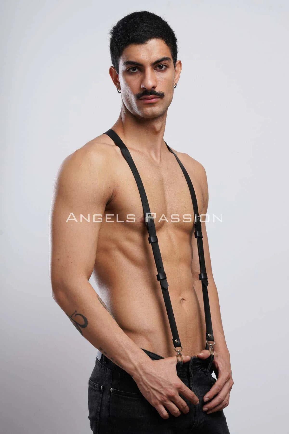 Men's Leather Harness Suspenders, Adjustable Body Strap