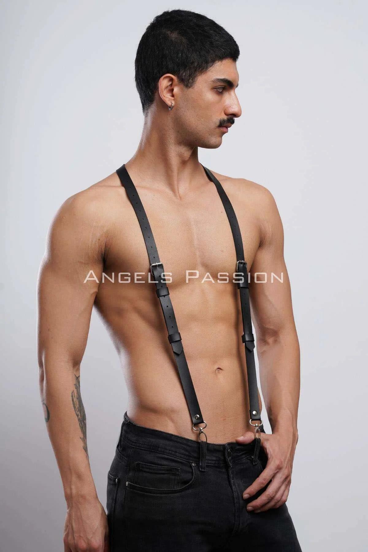 Men's Leather Harness Suspenders, Adjustable Body Strap