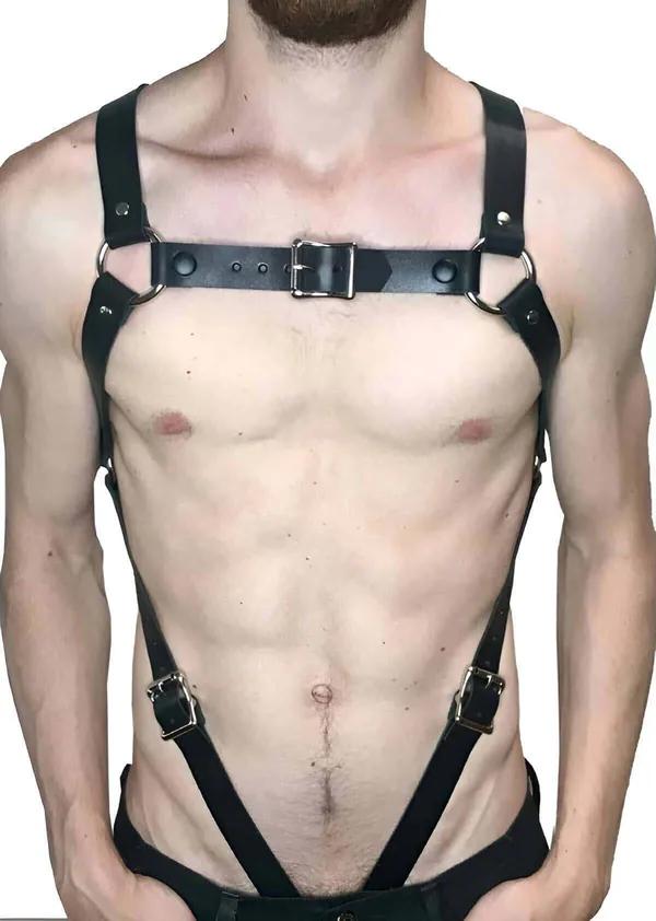 Men's Leather Chest Harness - Adjustable Body Straps