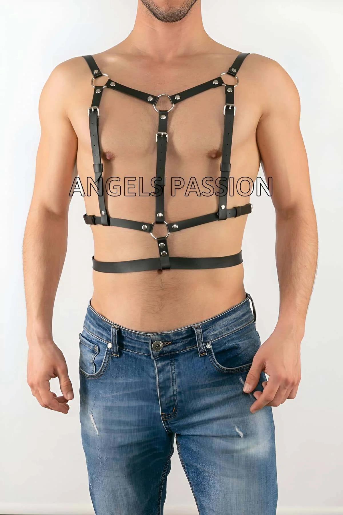 Mens Leather Body Harness - Adjustable Faux Leather Design